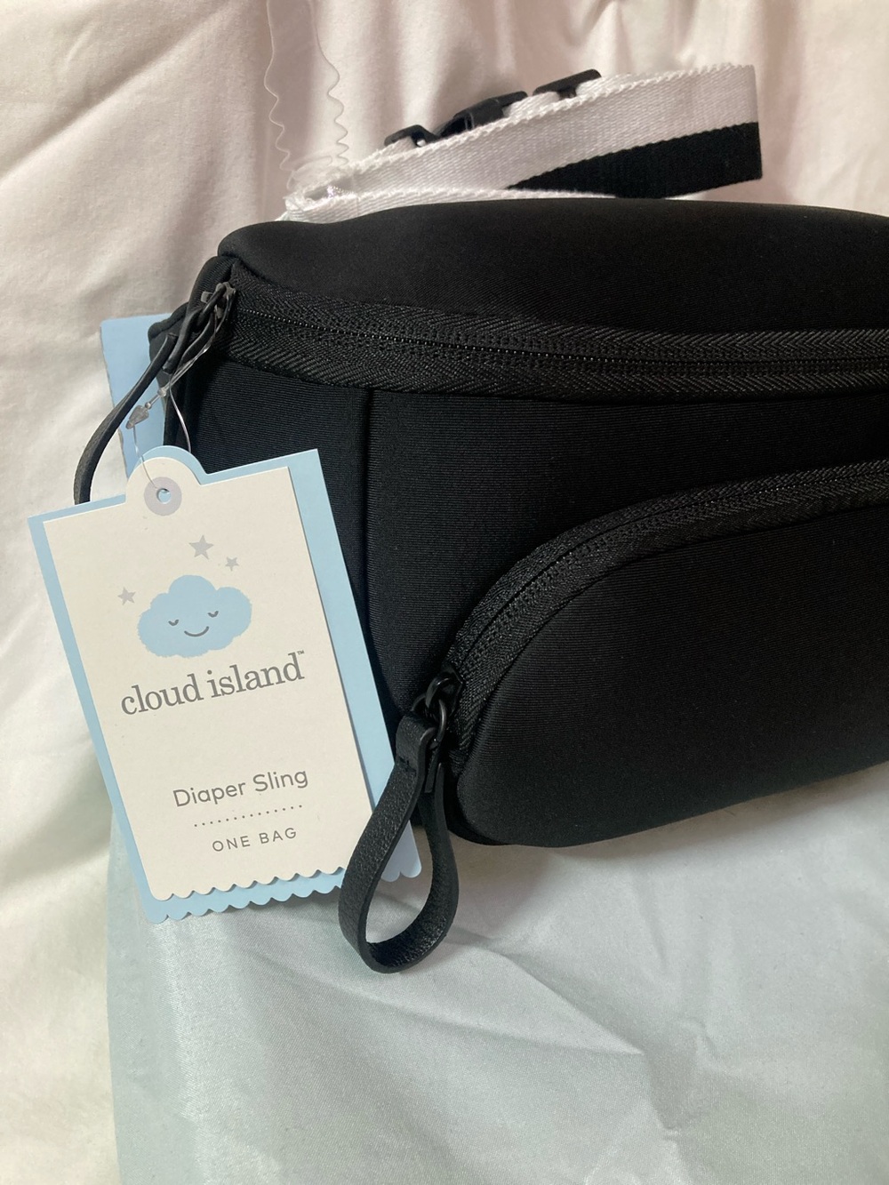 cloud island Black Diaper Sling Bag with White Accent Strap